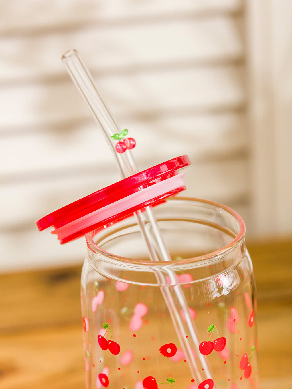 Renksiz Kiraz Baskılı Pipetli Bardak 460 Ml-2