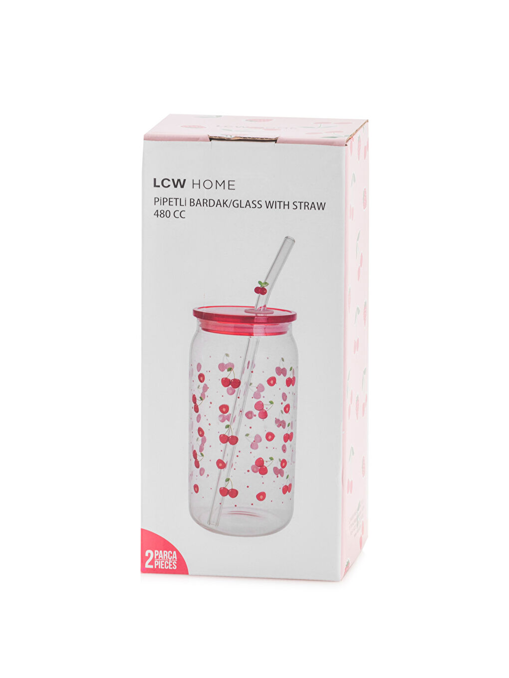 Renksiz Kiraz Baskılı Pipetli Bardak 460 Ml-3