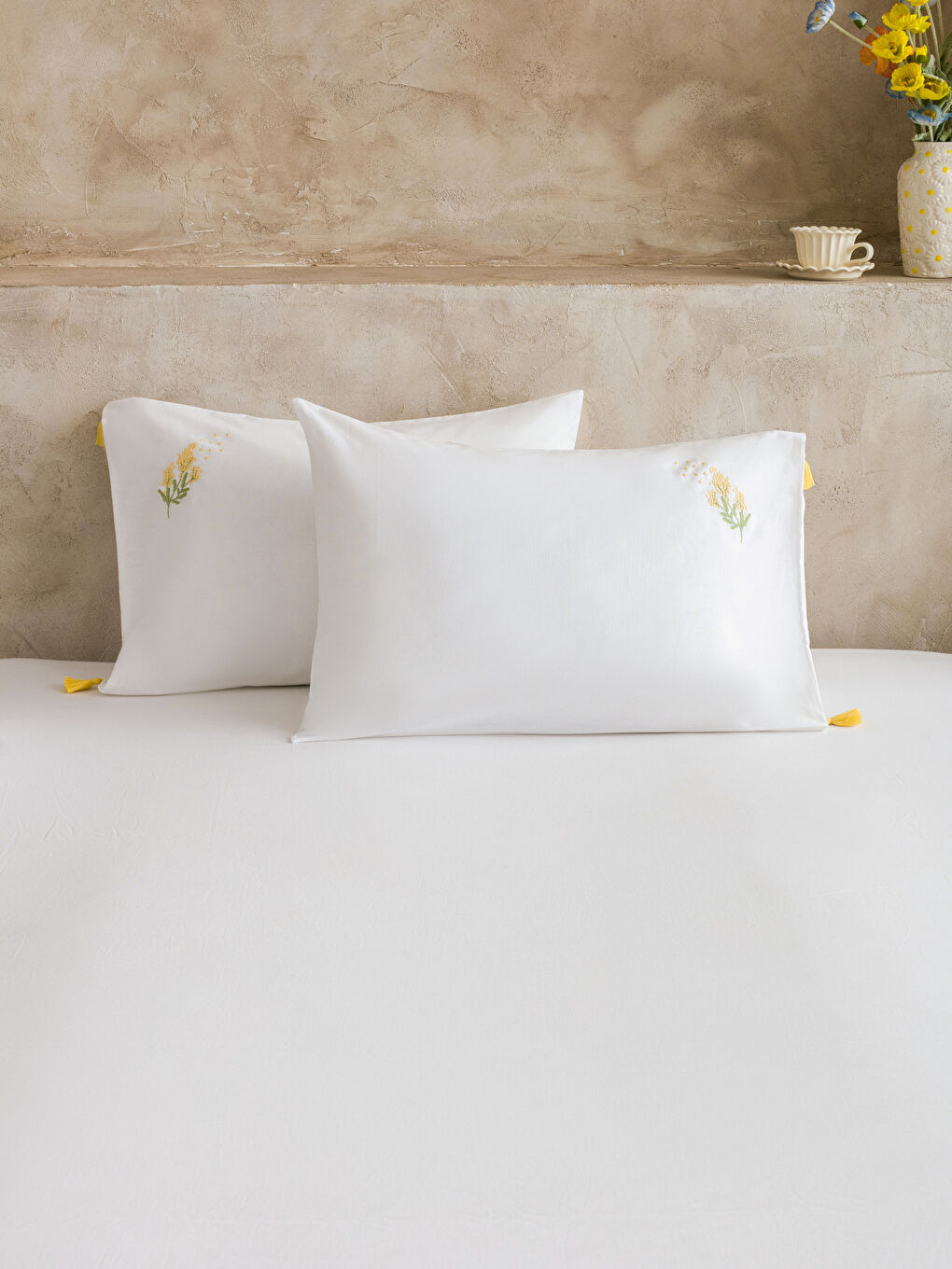 Комплект от две памучни калъфки за възглавници с бродерия, размер 50x70 см-1