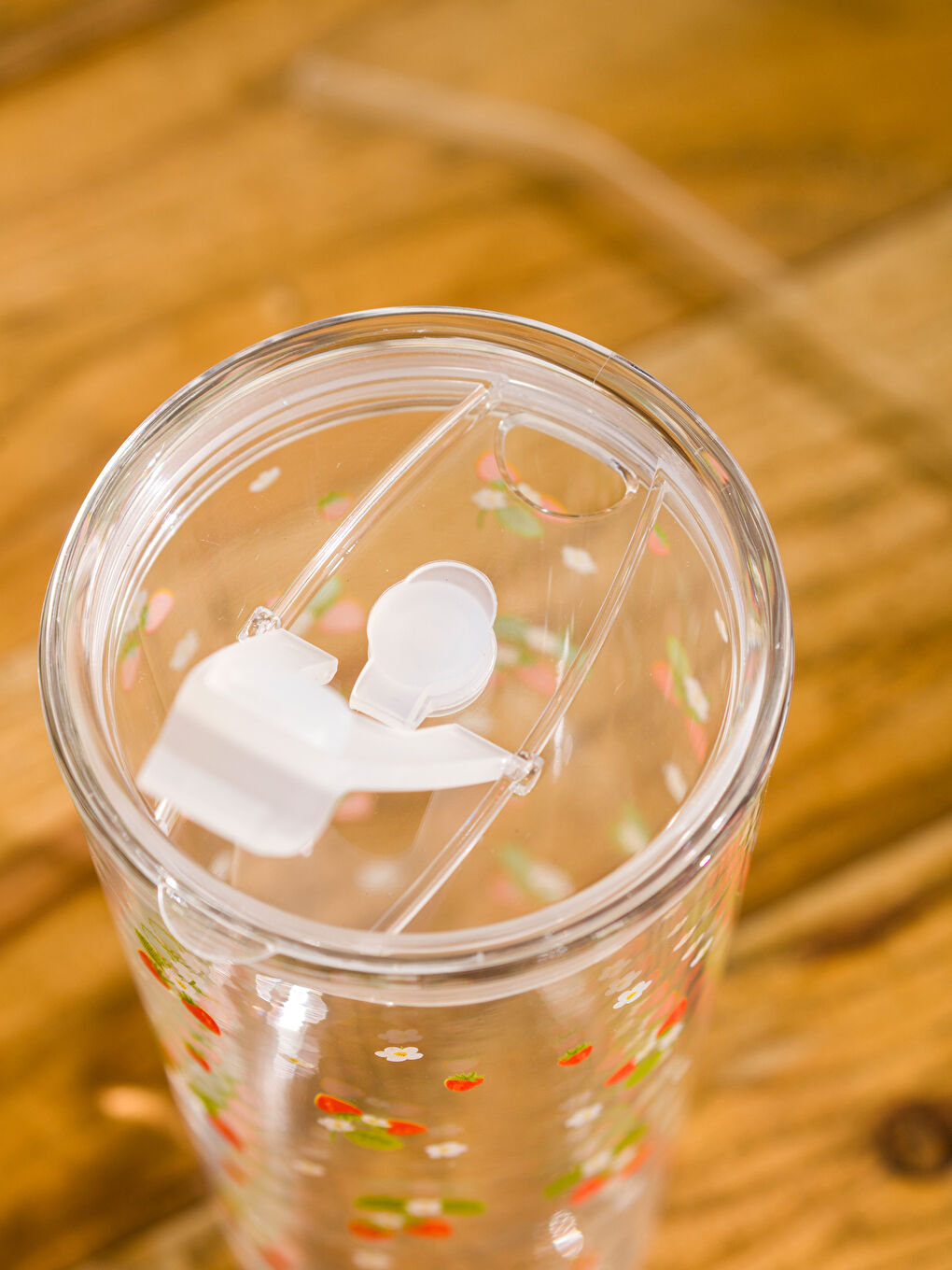 Γυάλινο Ποτήρι με Καλαμάκι και Λουλουδάτο Σχέδιο, 420 ml-2