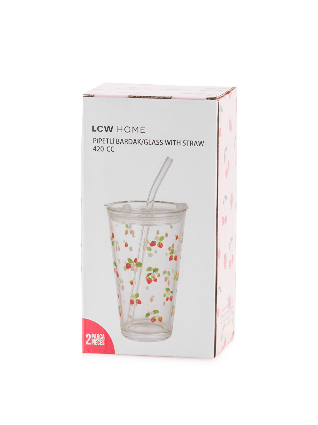 Γυάλινο Ποτήρι με Καλαμάκι και Λουλουδάτο Σχέδιο, 420 ml-3