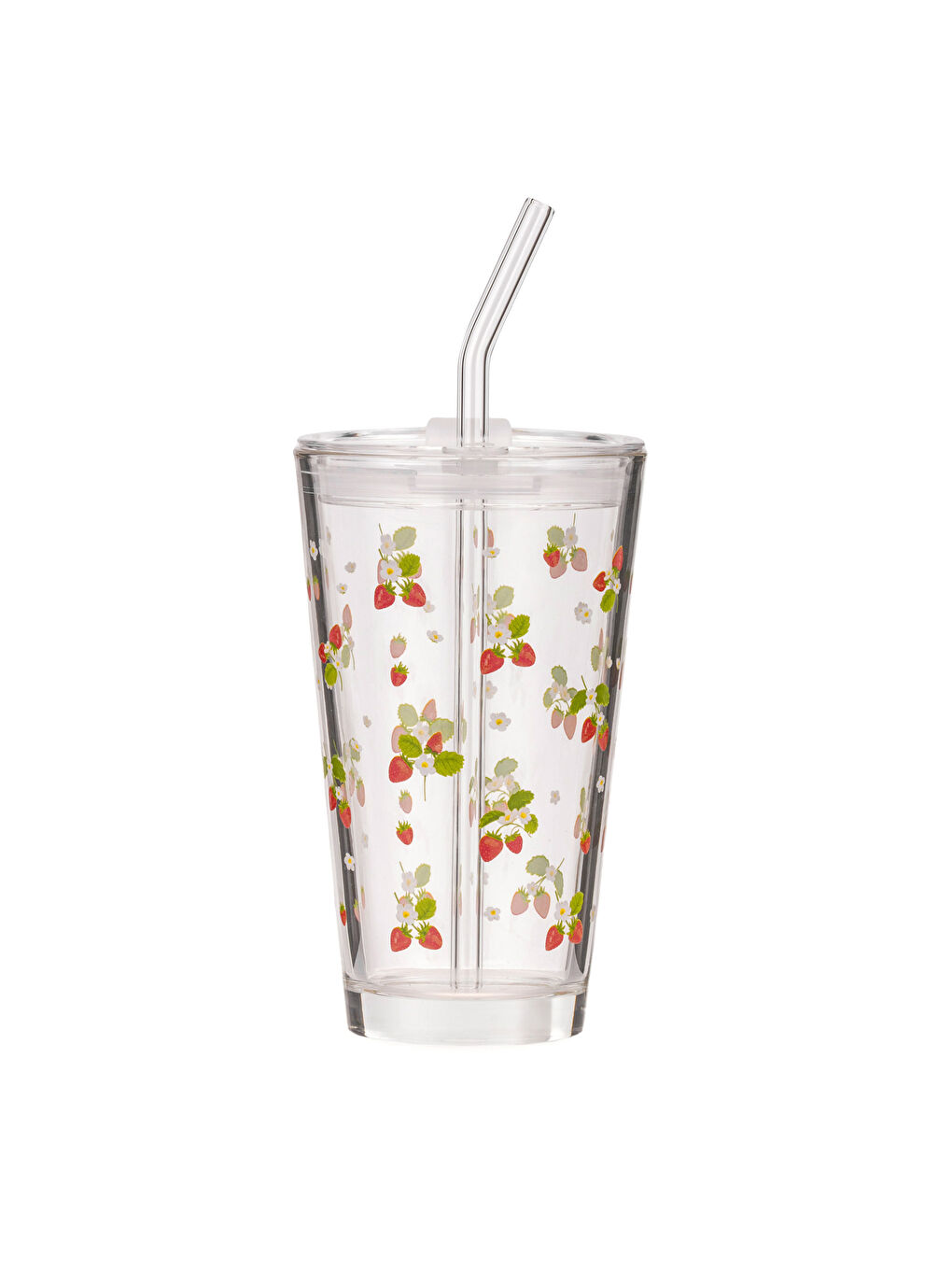 Γυάλινο Ποτήρι με Καλαμάκι και Λουλουδάτο Σχέδιο, 420 ml-4