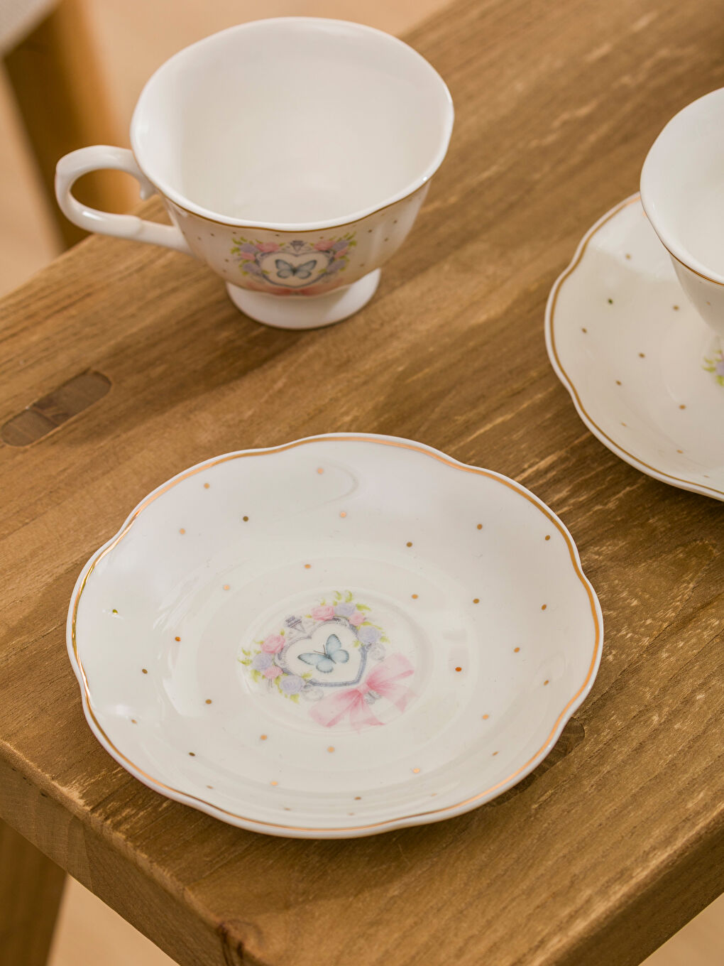 Karışık Kelebek Baskılı 2 Kişilik Porselen Kahve Fincan Takımı 90 ml-1