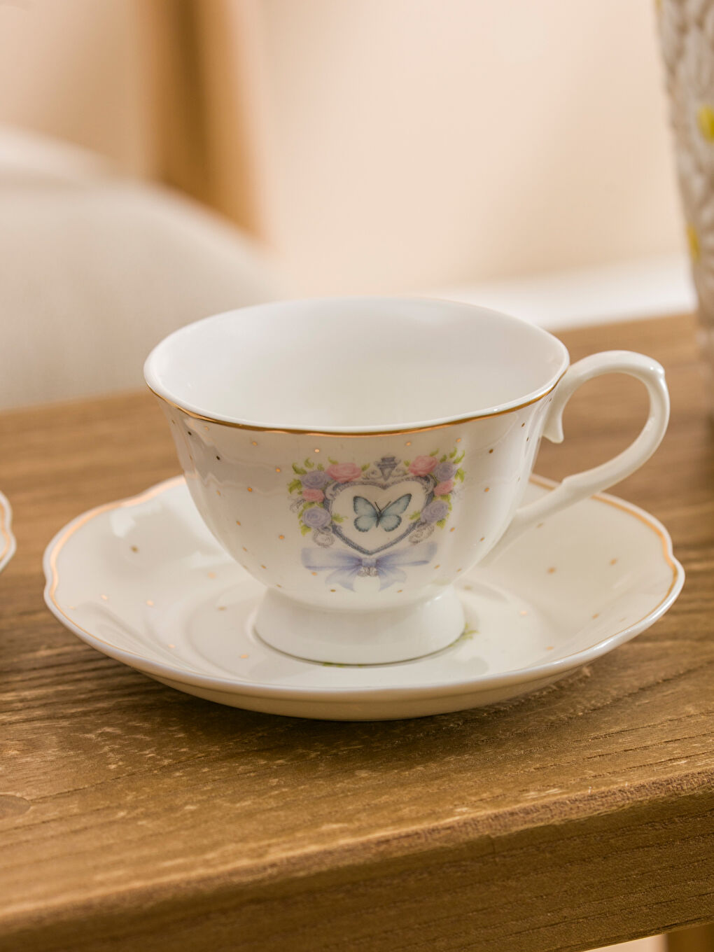 Karışık Kelebek Baskılı 2 Kişilik Porselen Kahve Fincan Takımı 90 ml-2