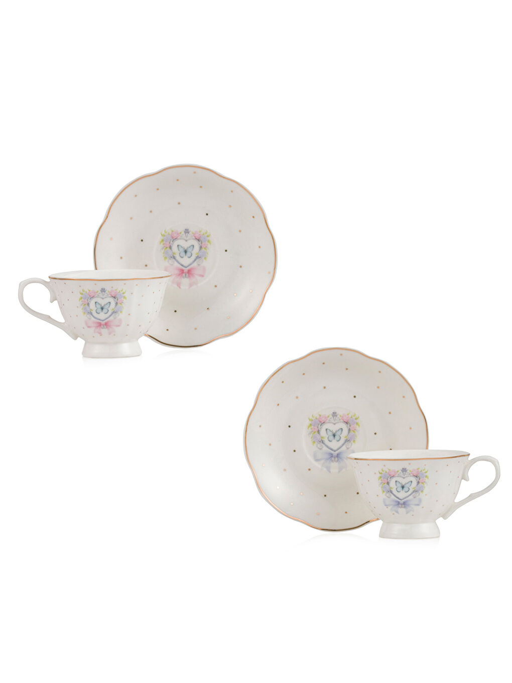 Karışık Kelebek Baskılı 2 Kişilik Porselen Kahve Fincan Takımı 90 ml-4