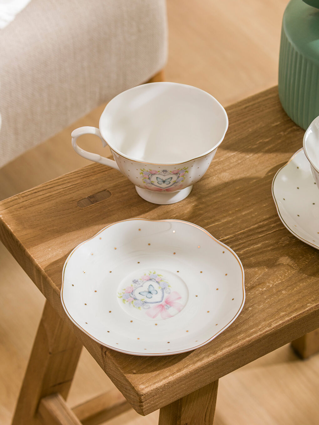 Karışık Kelebek Baskılı 2 Kişilik Porselen Kahve Fincan Takımı 220 ml-1