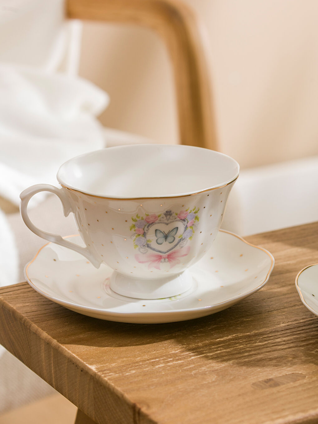 Karışık Kelebek Baskılı 2 Kişilik Porselen Kahve Fincan Takımı 220 ml-2