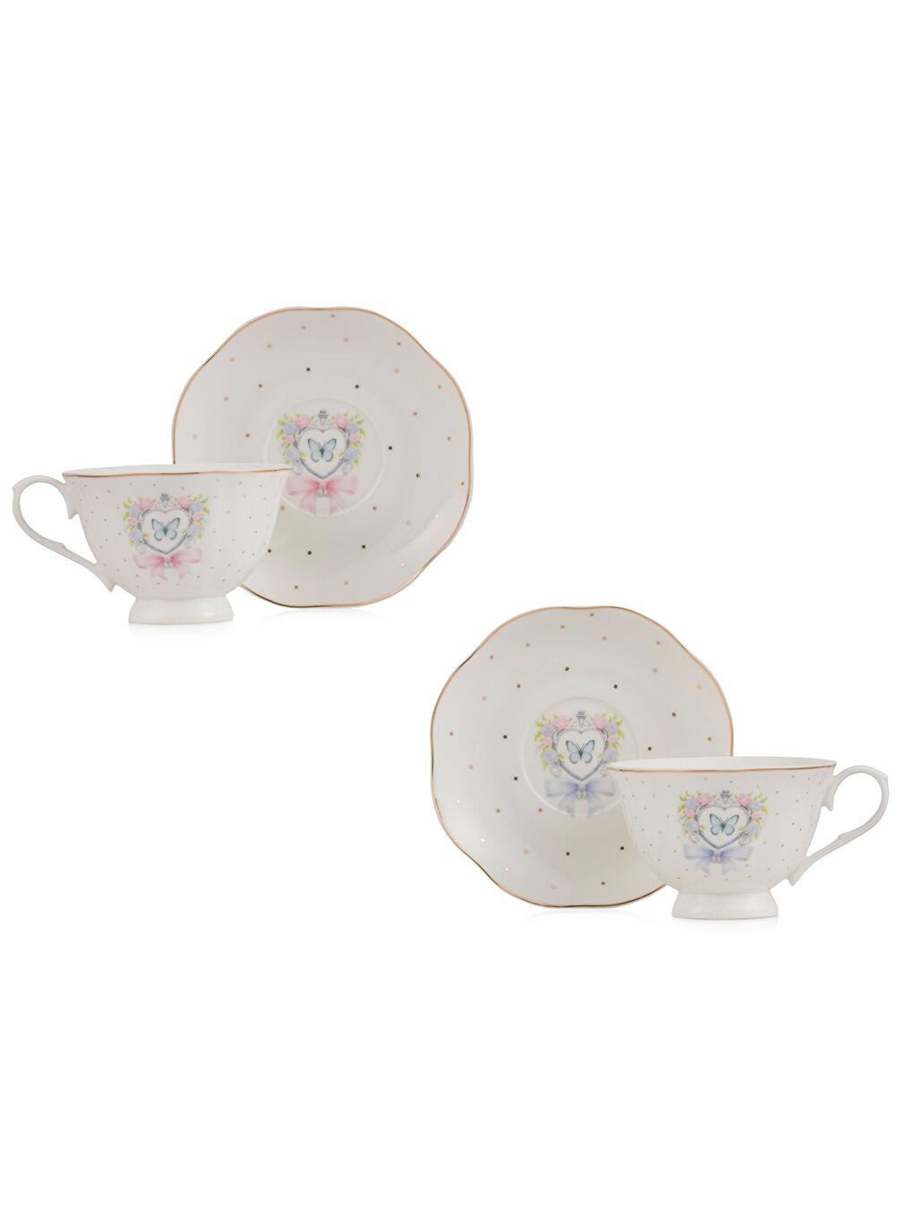 Karışık Kelebek Baskılı 2 Kişilik Porselen Kahve Fincan Takımı 220 ml-4