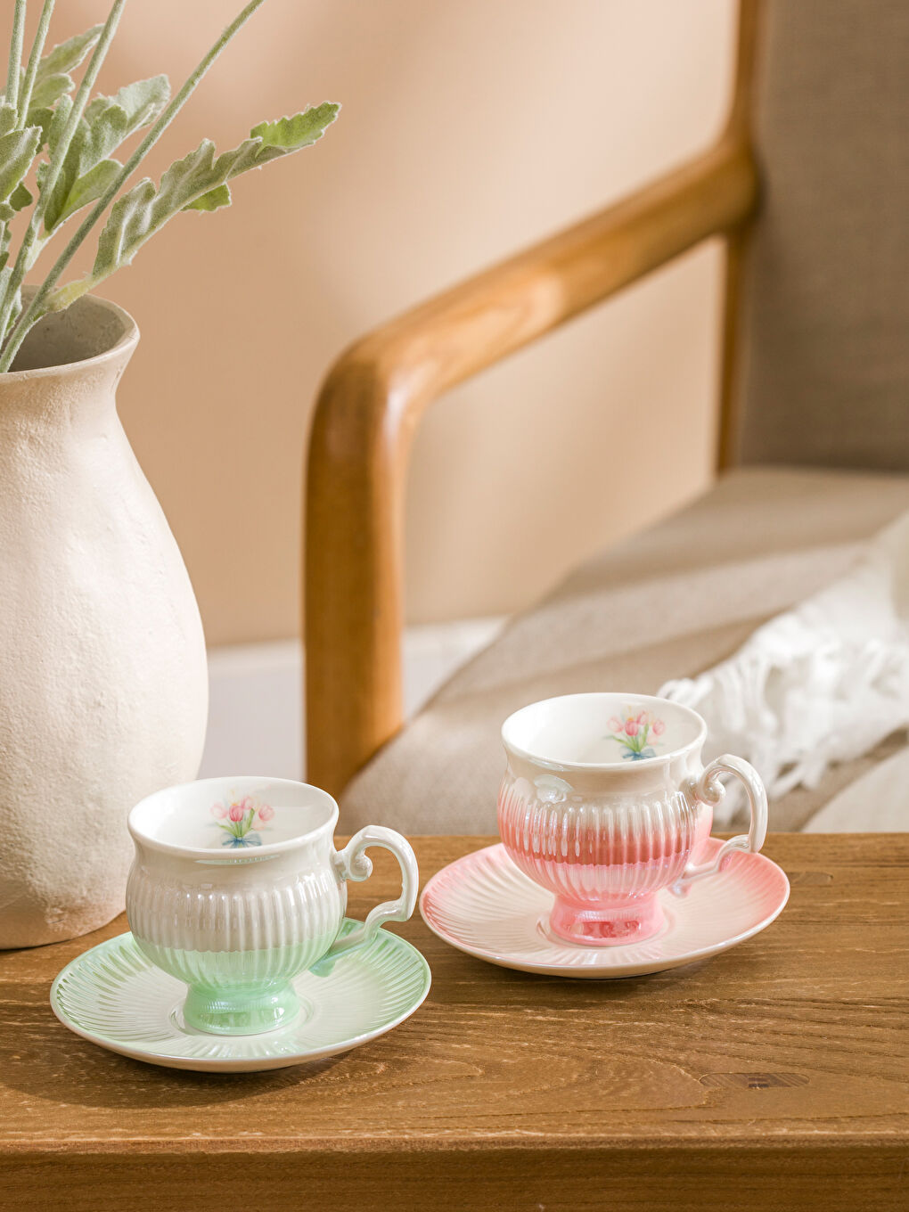 Karışık Çiçek Baskılı 2 Kişilik Porselen Kahve Fincan Takımı 90 ml