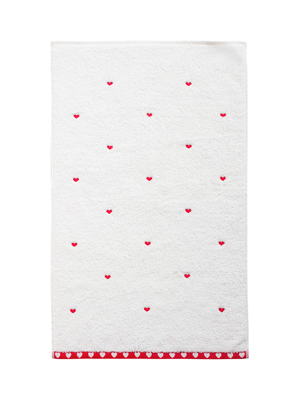 Beyaz Kalp Nakışlı Yüz Havlusu-4