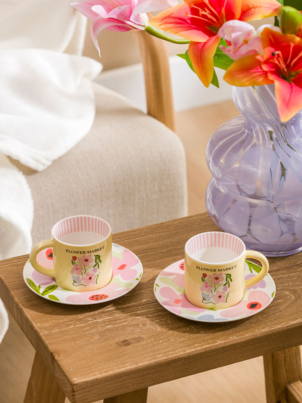 Karışık Baskılı 2 Kişilik Porselen Kahve Fincan Takımı 90 ml