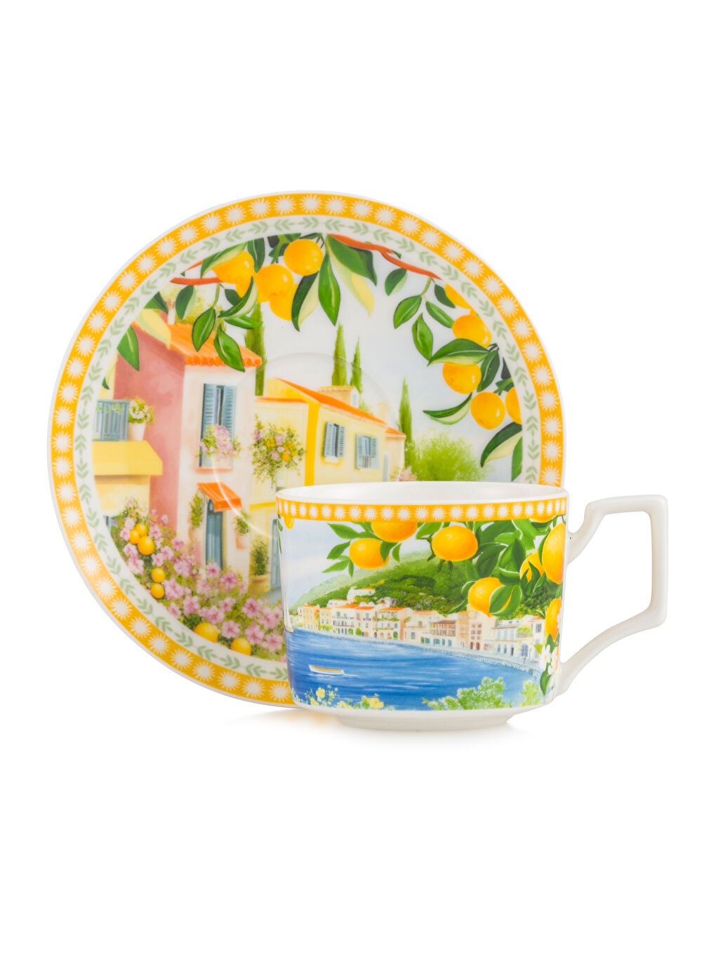 Комплект порцеланови чаши за кафе с принт за двама-4