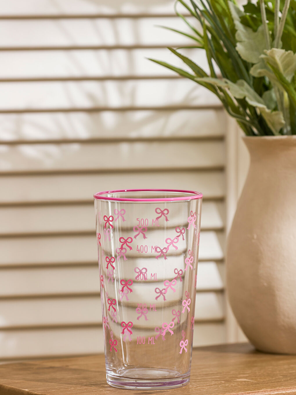 Pembe Baskılı Cam Meşrubat Bardağı-1