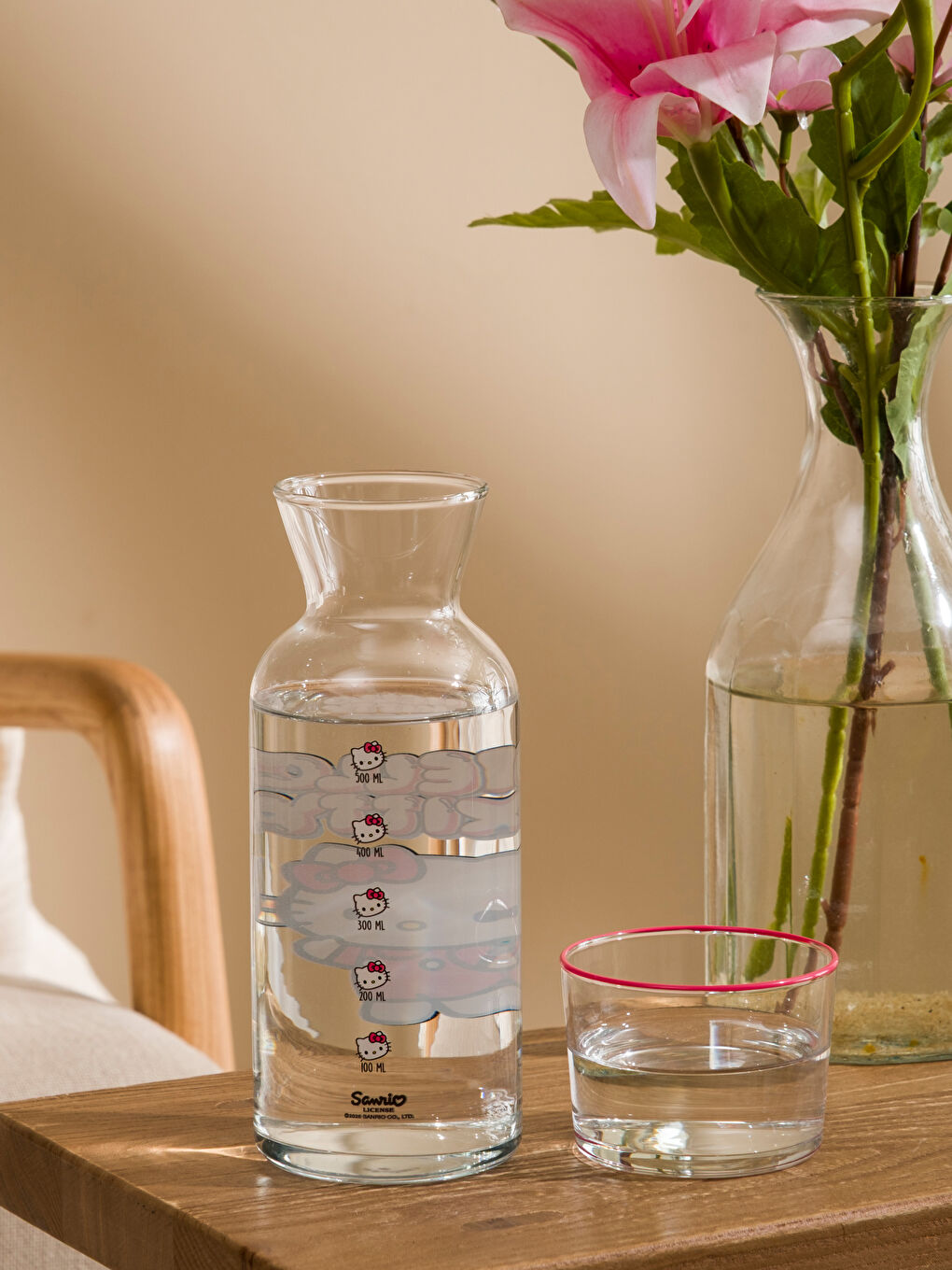 Pembe Hello Kitty Figürlü Baş Ucu Sürahisi 700 ml-1