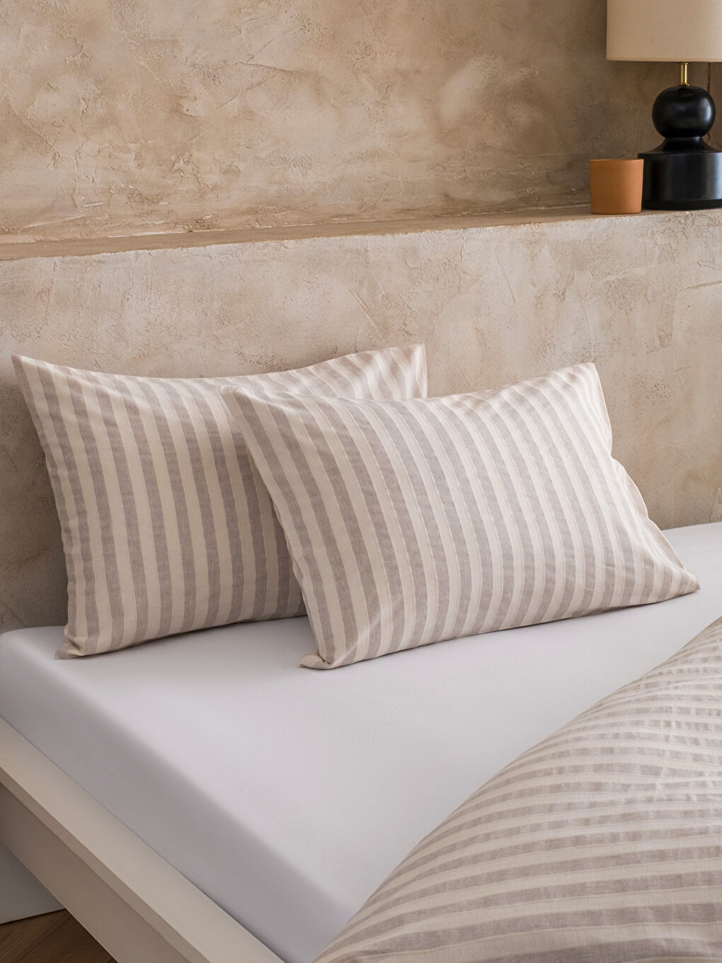 Bej Çizgili Çift Kişilik Nevresim Seti-2