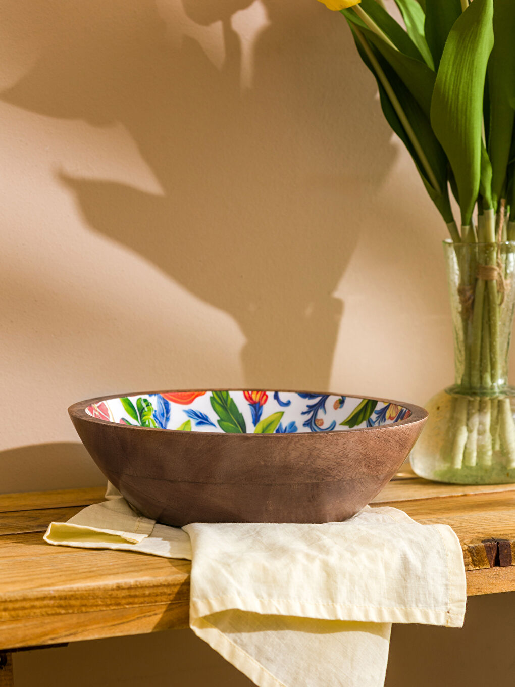 Karışık Baskılı Ahşap Kase 25 cm-1