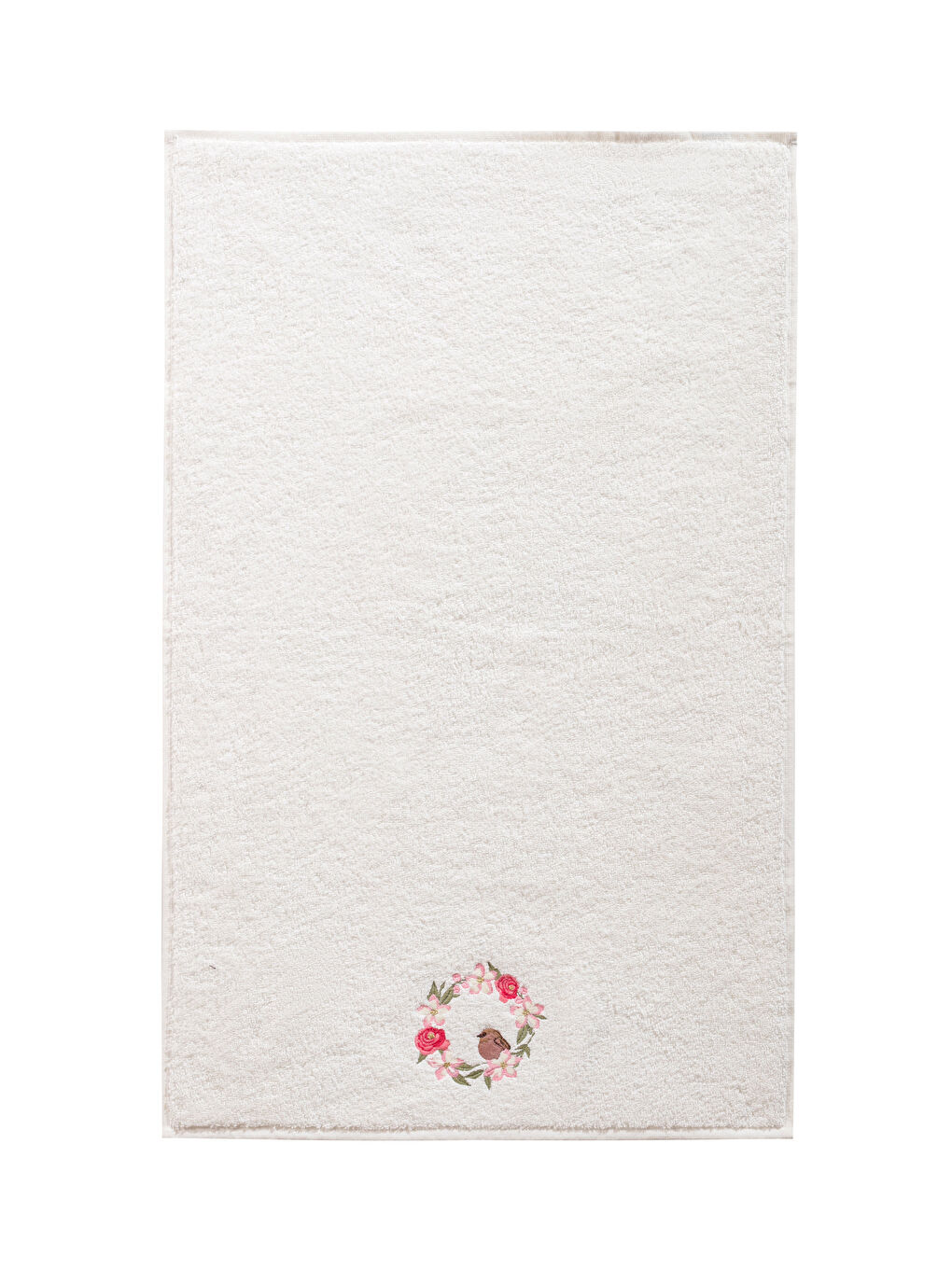 Ekru Çiçek Nakışlı Yüz Havlusu 50x80 cm-4