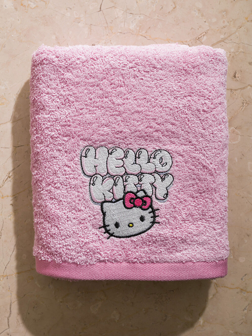 Pembe Hello Kitty Nakışlı Pamuklu Yüz Havlusu 50x80 cm-2