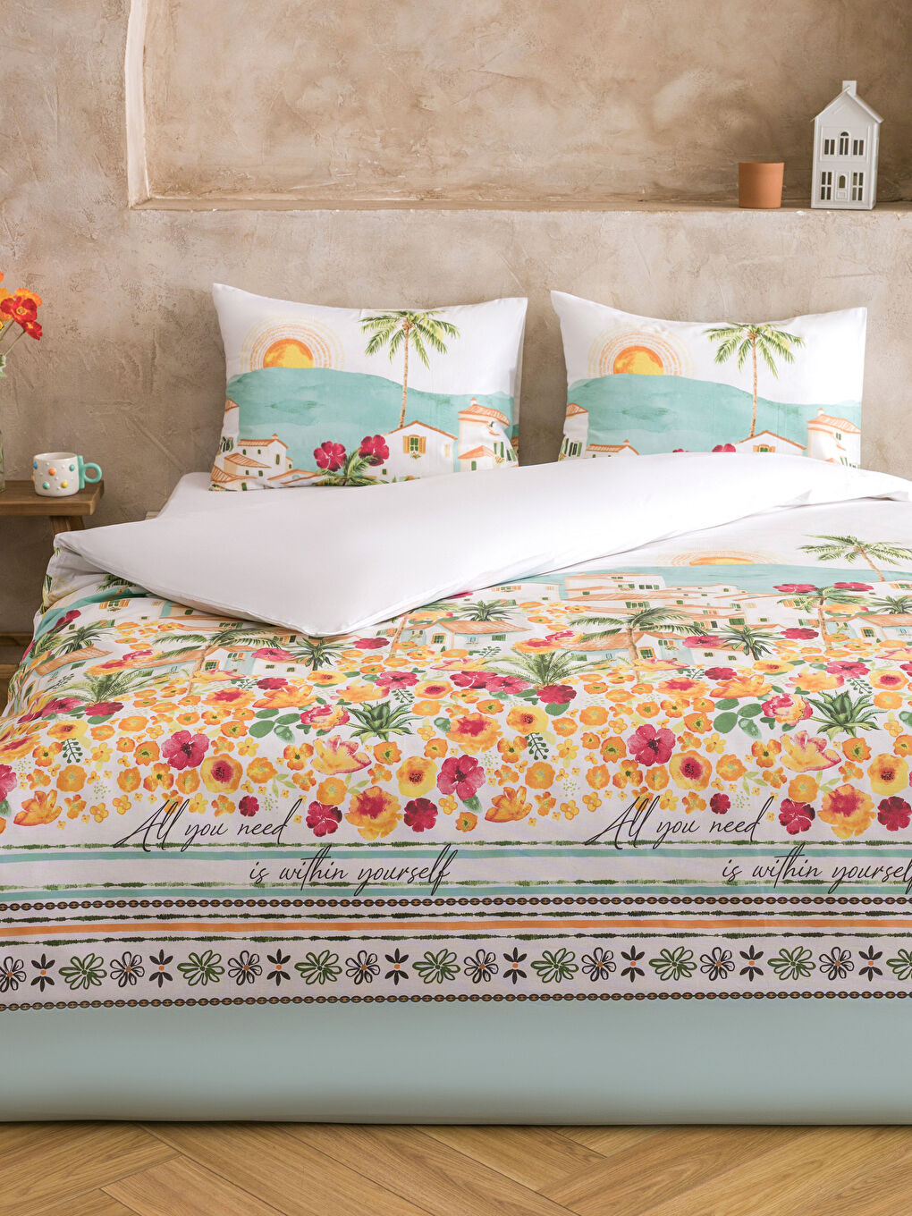 Karışık Baskılı Çift Kişilik Nevresim Seti