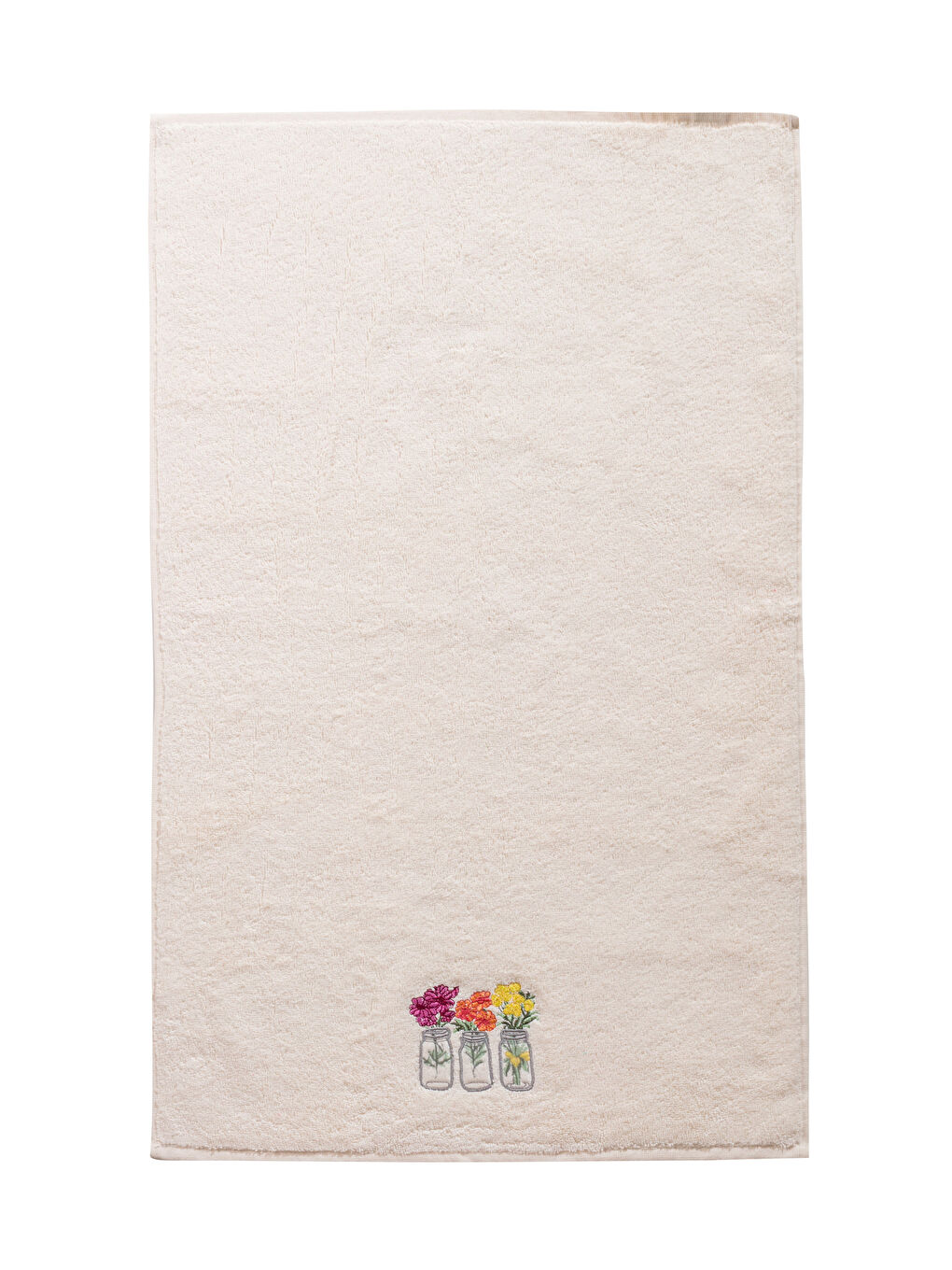 Ekru Çiçek Nakışlı Pamuklu Yüz Havlusu 50x80 cm-4