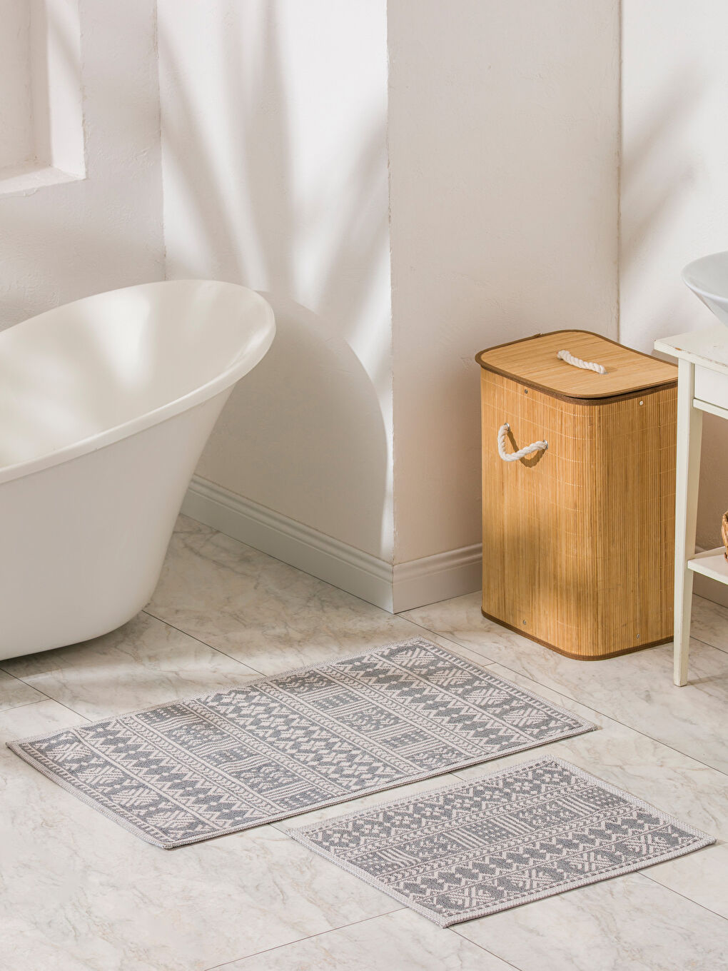 Gri Desenli Banyo Paspası Seti 2'li	