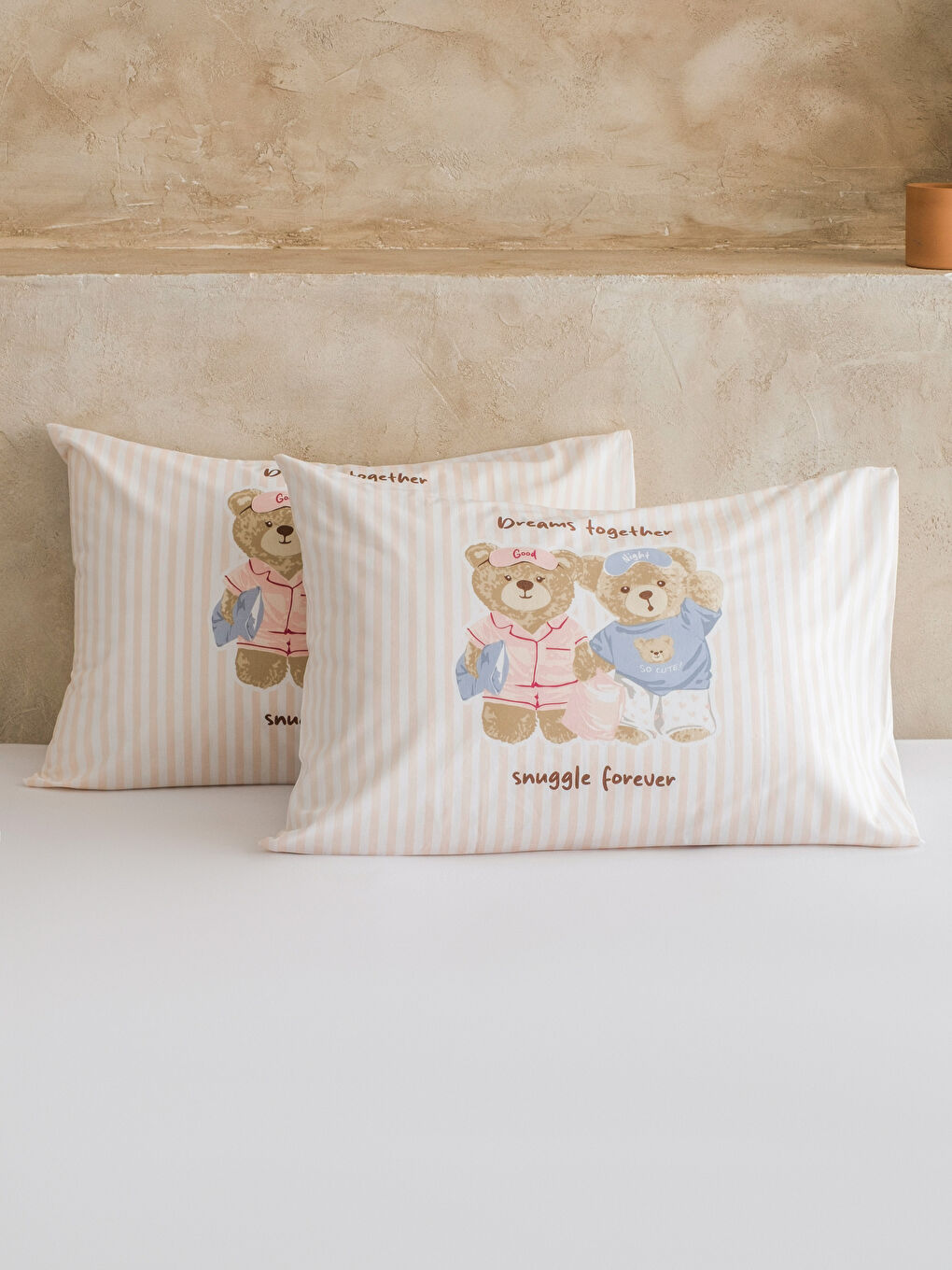 Karışık Ayıcık Baskılı Pamuklu Yastık Kılıfı 2'li 50x70 cm-1