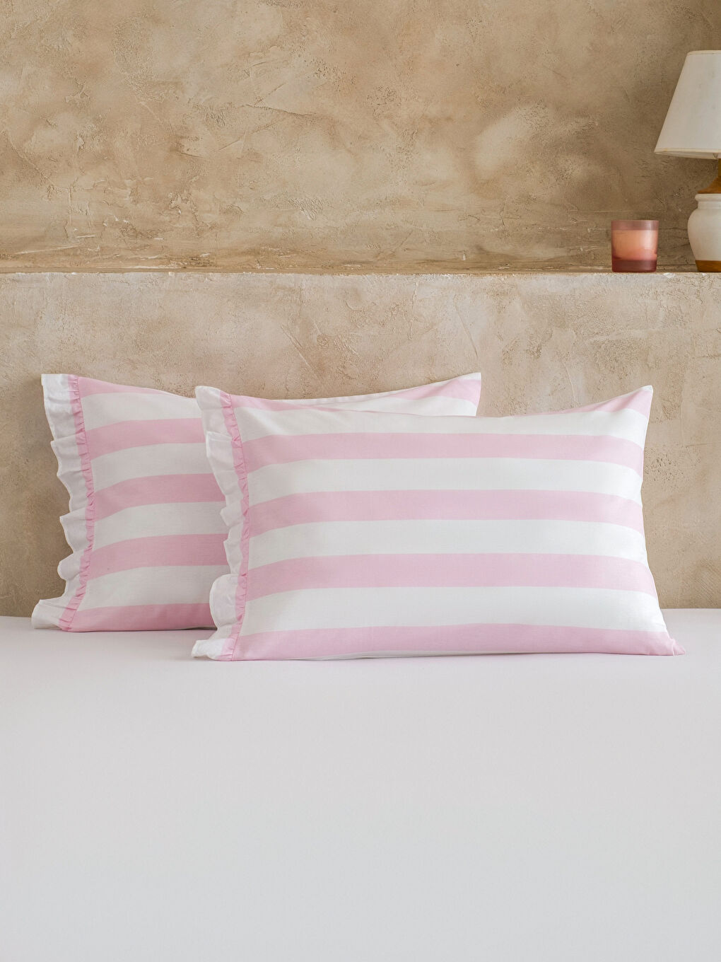 Çizgili Pamuklu Yastık Kılıfı 2'li 50x70 cm-1