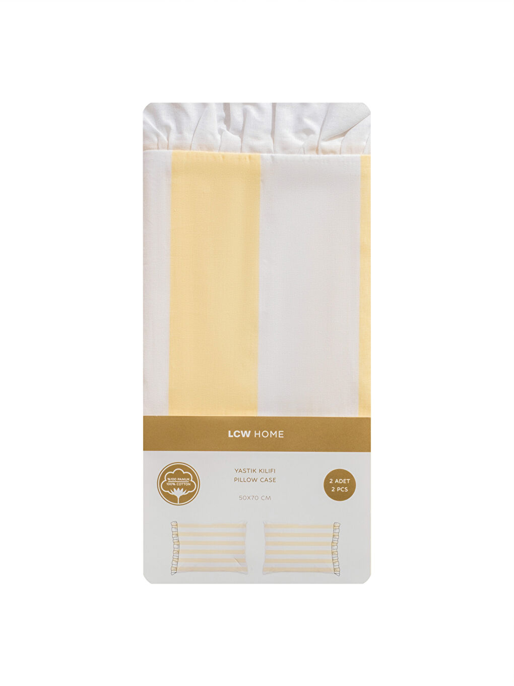 Sarı Çizgili Pamuklu Yastık Kılıfı 2'li 50x70 cm-3