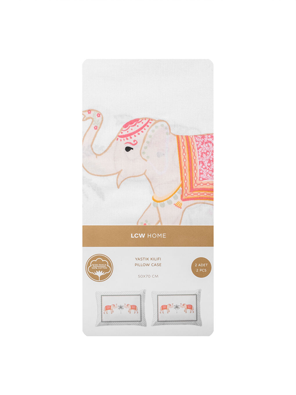 Karışık Fil Baskılı Pamuklu Yastık Kılıfı 50x70 cm 2'li-3