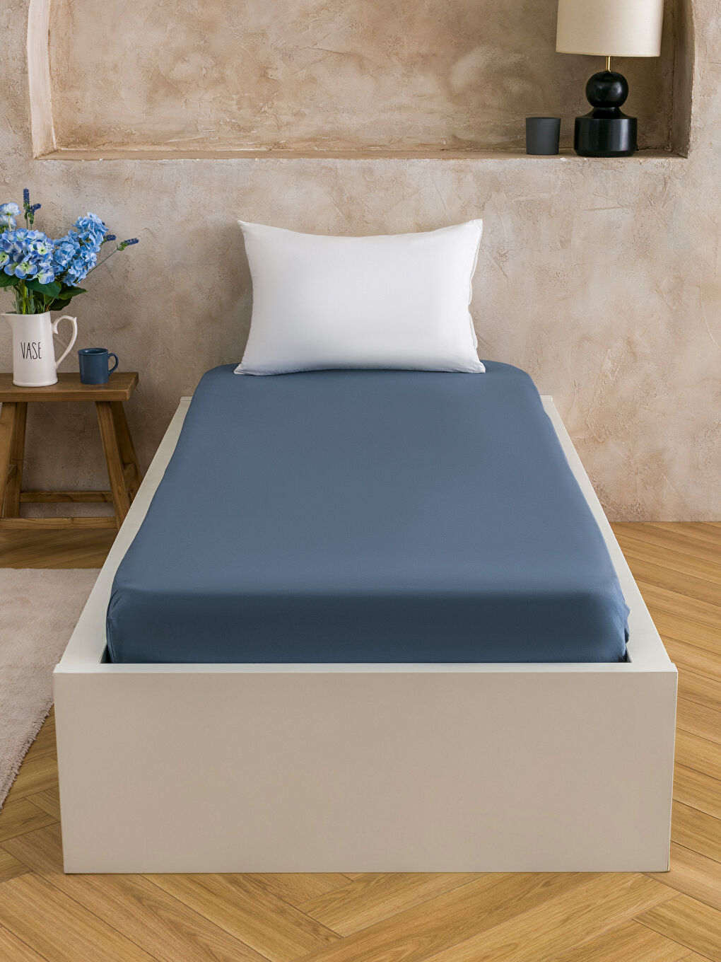 İndigo Lastikli Tek Kişilik Lastikli Çarşaf