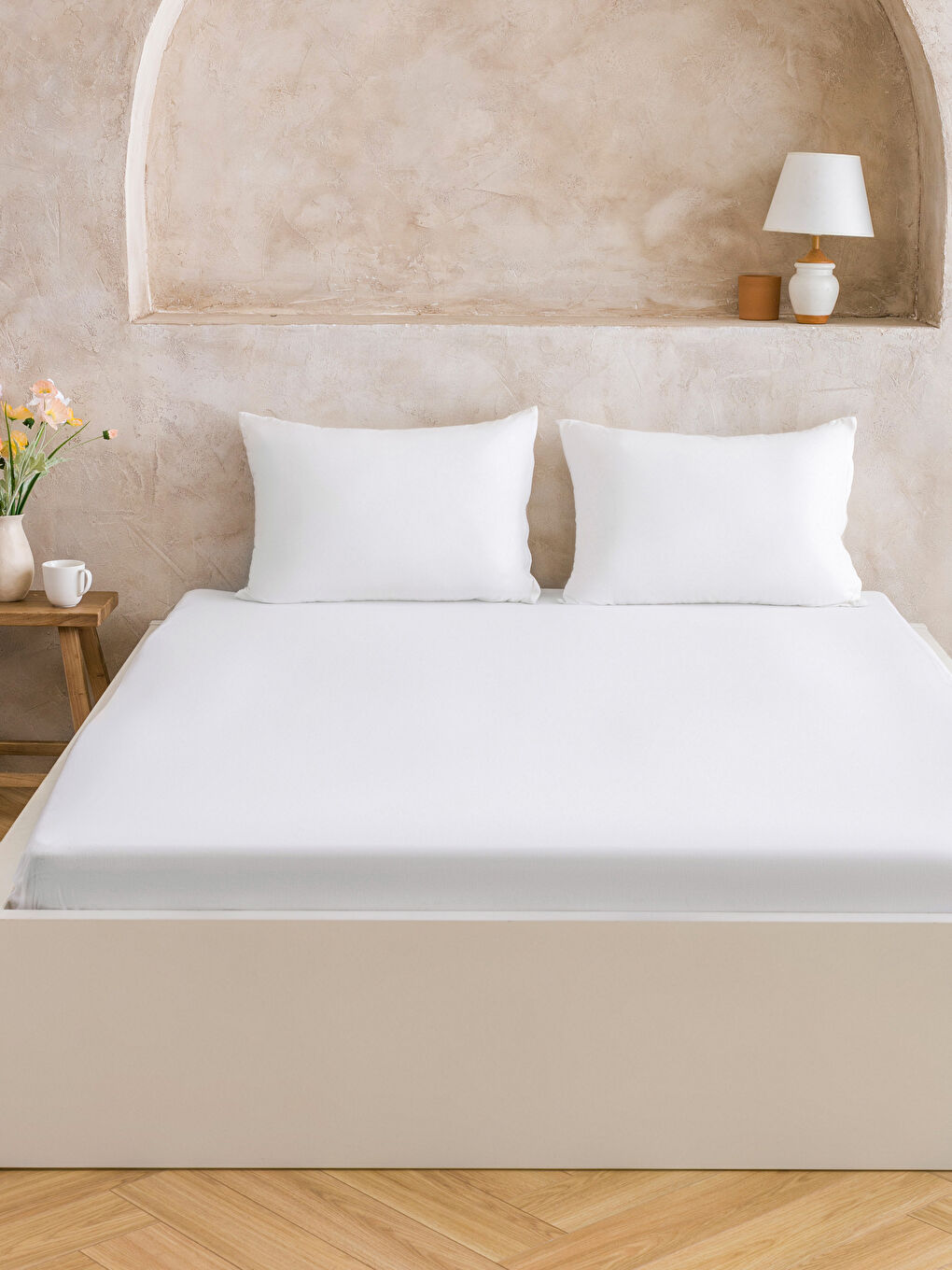 Bej Çift Kişilik Lastikli Çarşaf