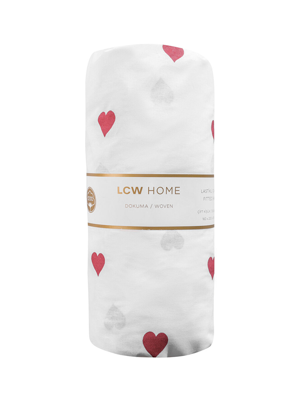 Kırmızı Kalp Baskılı Çift Kişilik Lastikli Çarşaf-4