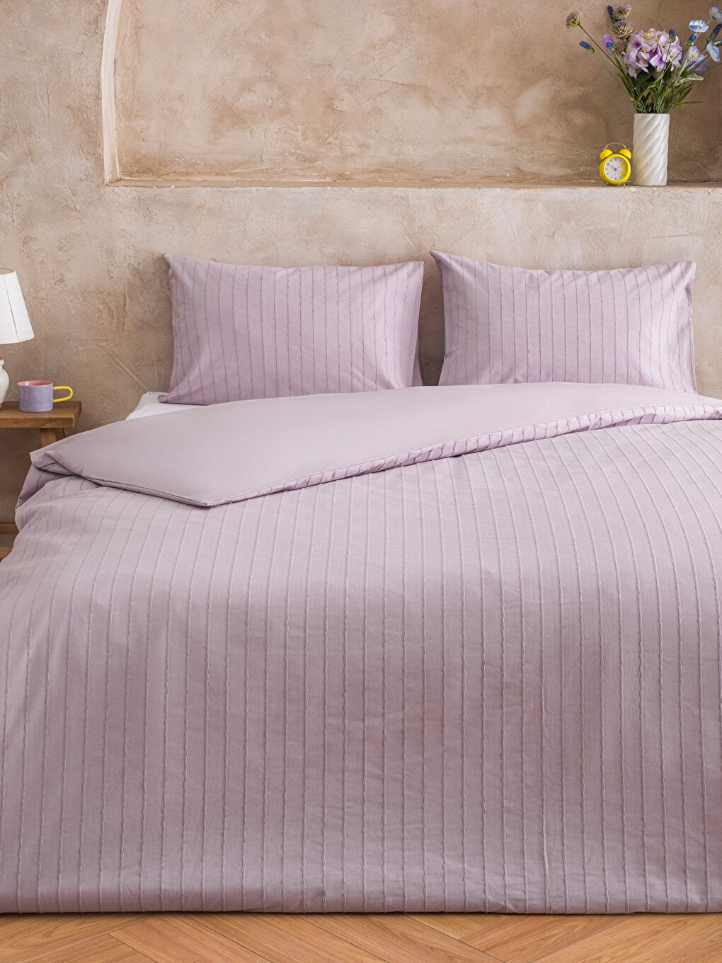 Pembe Çizgili Çift Kişilik Nevresim Seti