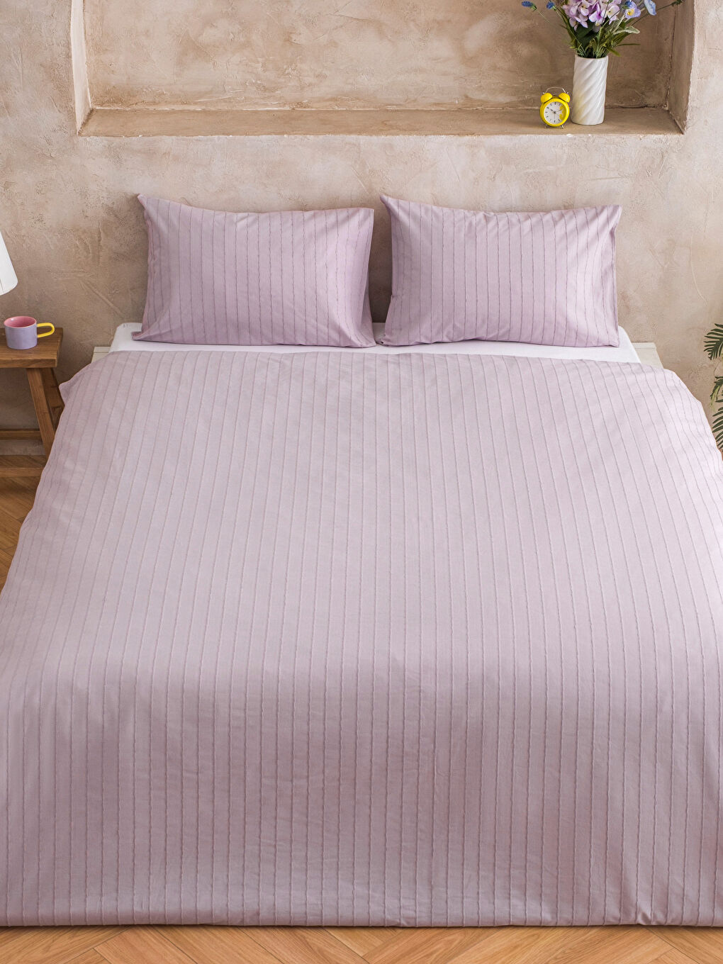 Pembe Çizgili Çift Kişilik Nevresim Seti-1