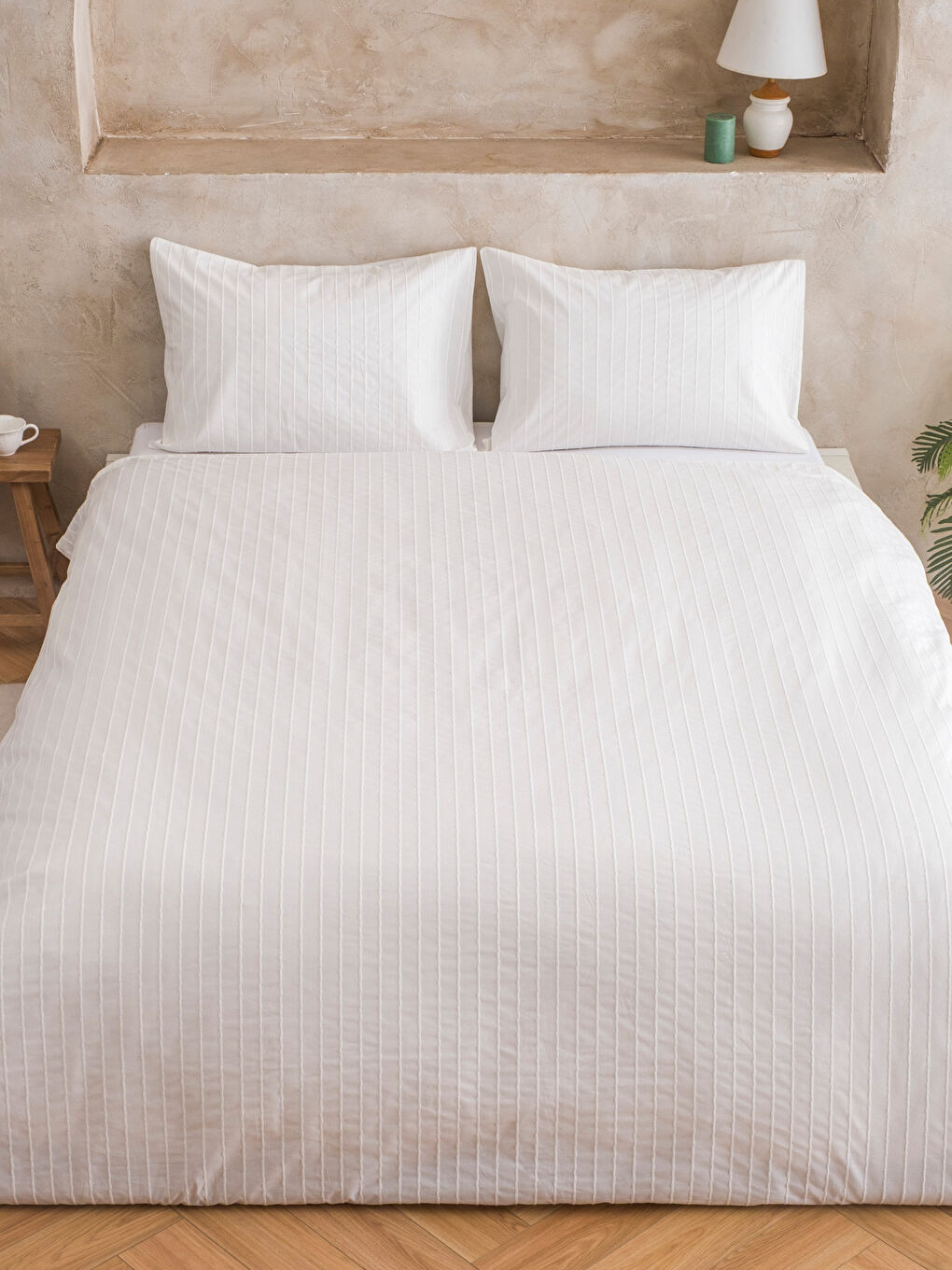 Ekru Çizgili Çift Kişilik Nevresim Seti-1