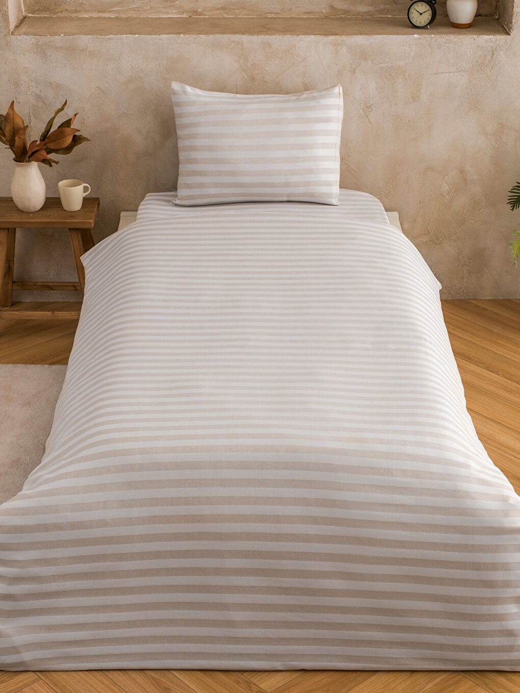 Bej Çizgili Tek Kişilik Nevresim Takımı-1