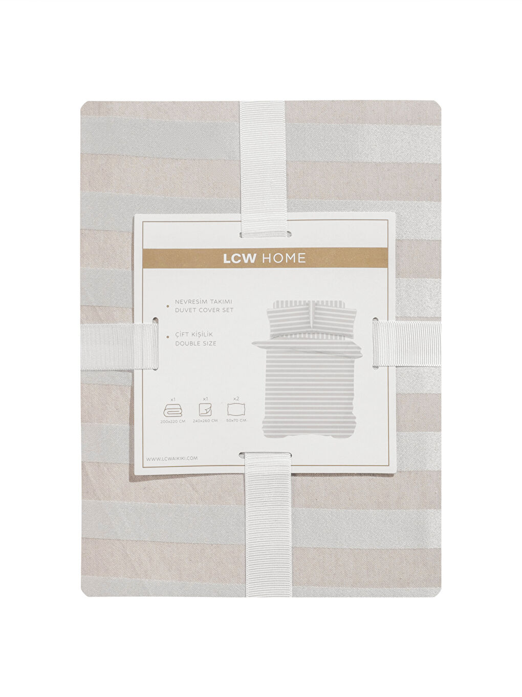 Bej Çizgi Desenli Çift Kişilik Nevresim Takımı-7