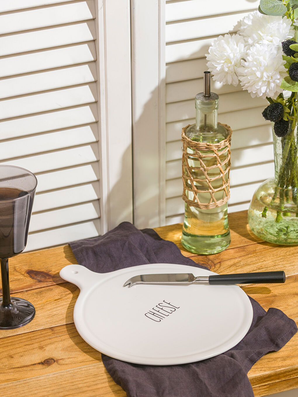 Ekru Baskılı Seramik Peynir Tabağı 27 cm