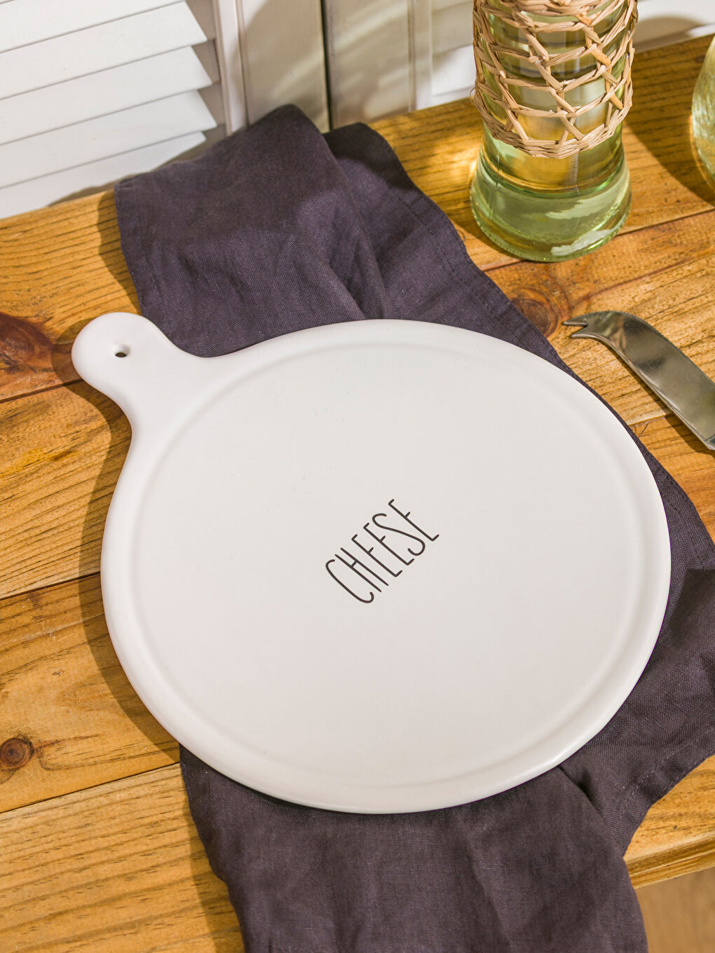 Ekru Baskılı Seramik Peynir Tabağı 27 cm-1