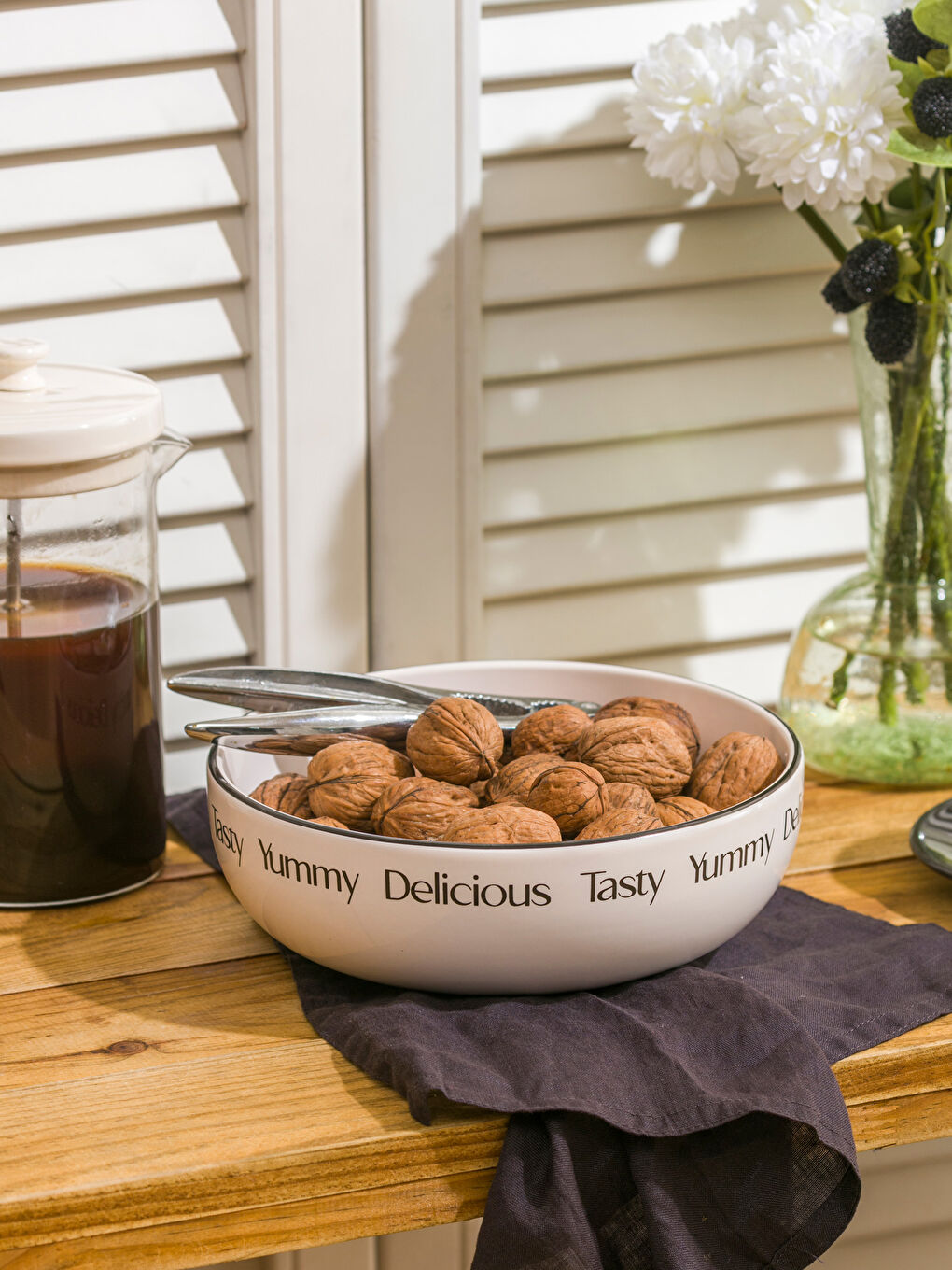 Siyah Yazı Baskılı Seramik Salata Kasesi 20 cm