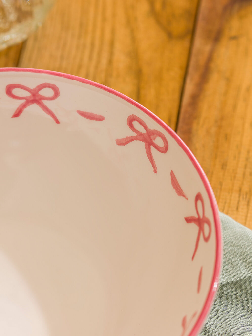 Pembe Fiyonk Baskılı Seramik Salata Kasesi 20 cm-2