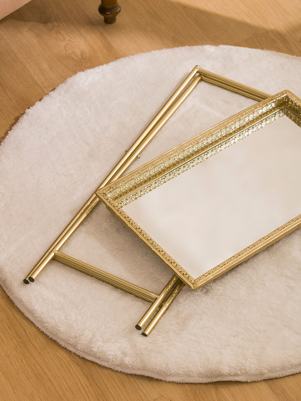 Sarı Katlanabilir Ayaklı Aynalı Dekoratif Sehpa-3