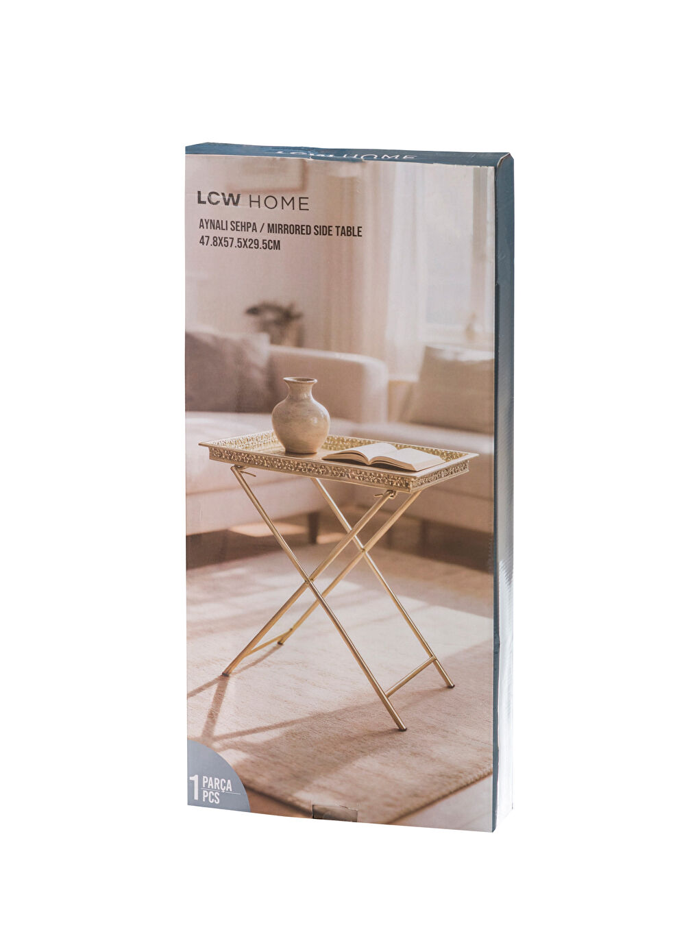 Sarı Katlanabilir Ayaklı Aynalı Dekoratif Sehpa-4