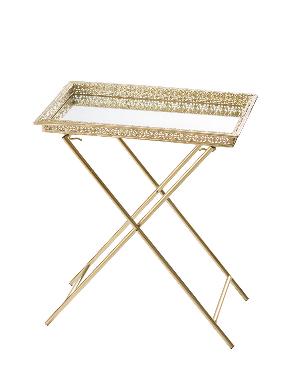 Sarı Katlanabilir Ayaklı Aynalı Dekoratif Sehpa-5