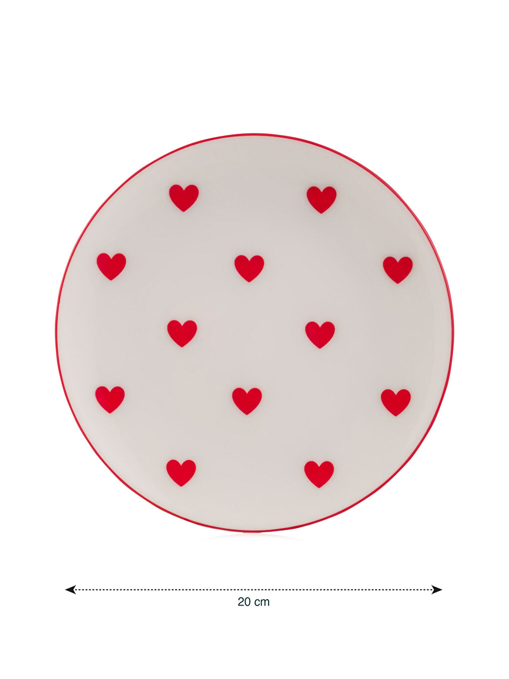 Kırmızı Kalp Baskılı Porselen Tabak 20 cm-3