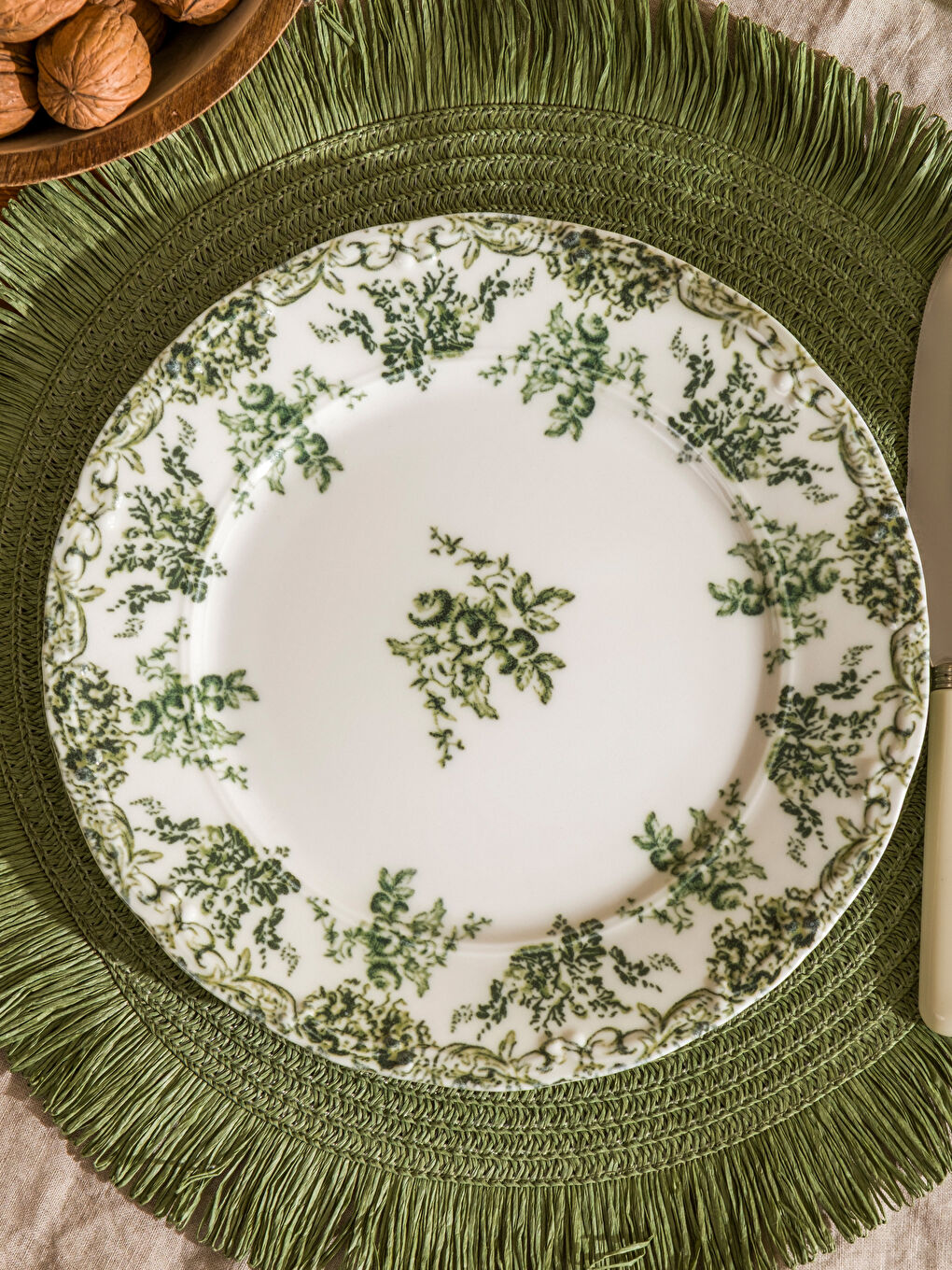 Yeşil Baskılı Porselen Tabak 25 cm-1