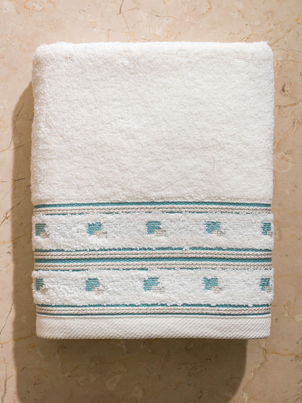 Ekru Nakışlı Pamuklu Yüz Havlusu 50x80 cm-2