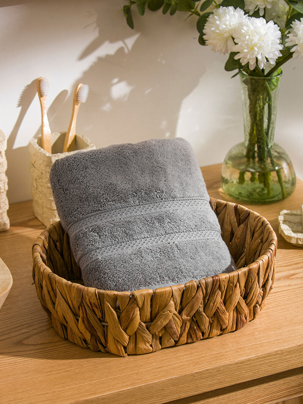 Gri Pamuklu Yüz Havlusu 50x80 cm