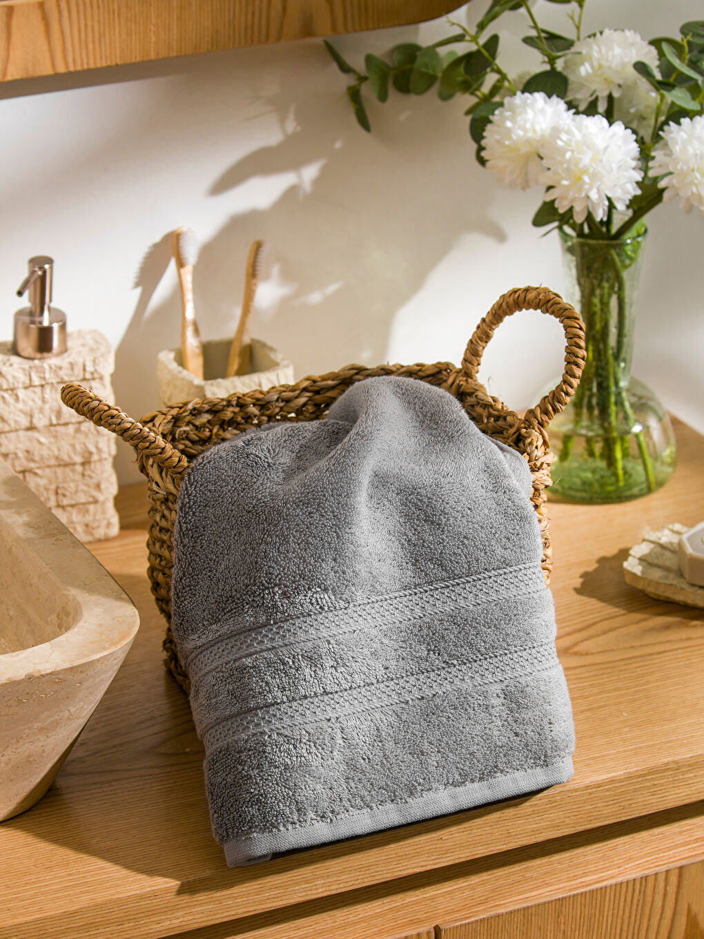 Gri Pamuklu Yüz Havlusu 50x80 cm-1