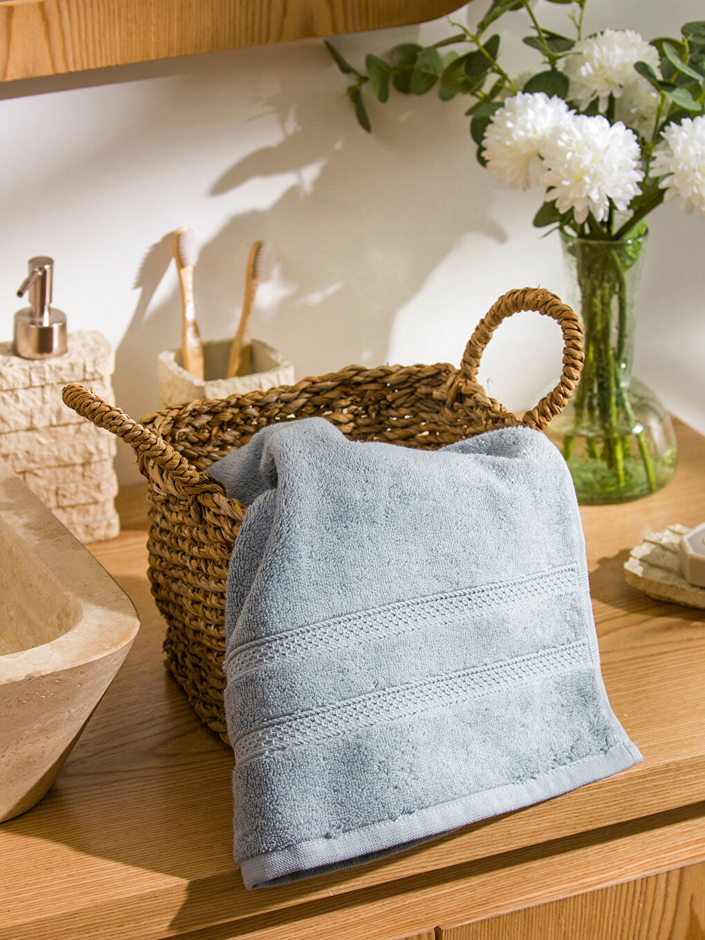 Mavi Pamuklu Yüz Havlusu 50x80 cm-1